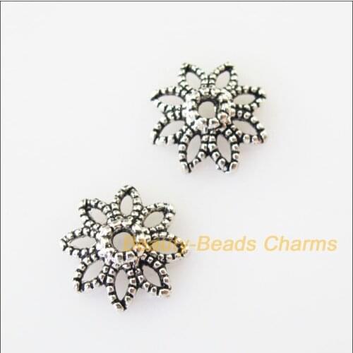 60Pcs Tibetan Silver Color Sun Flower End Bead Caps Connectors 10mm