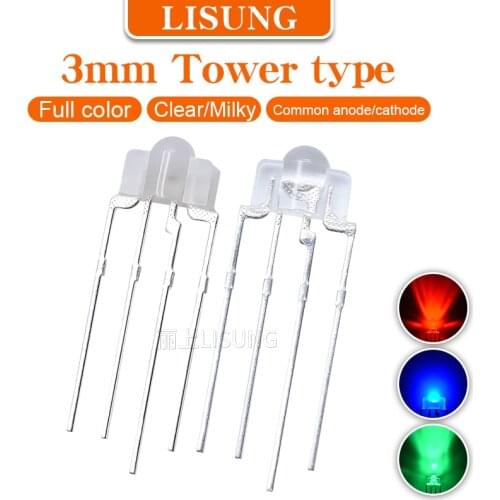 1000PCS 3mm Rgb Led Emitting Diode 4 pins Full-color Red Green Blue Common Cathode Anode Mechanical Keyboard Light Lamp Bead