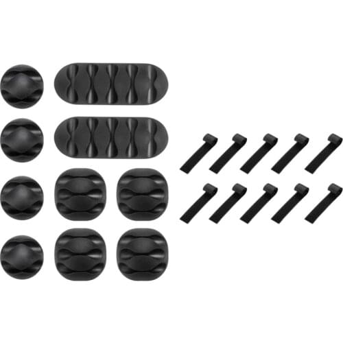 20Pc Cord Management Organizer Kit with Self Adhesive Cable Clip Holders and Fastening Cable Ties for TV Computer Office