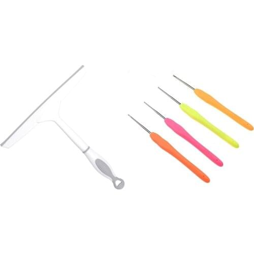 4Pcs/Set Small Sewing Needles Crochet Hooks Needles & 1X Practical Soft Glass Scraper Wiper Window Brush Cleaner