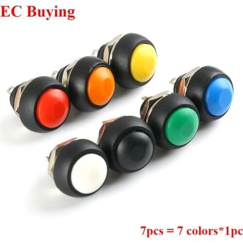 7pcs Mini 12mm Waterproof Momentary ON/OFF Push Button Round Switch SPDT Color Colorful Switch PBS-33B