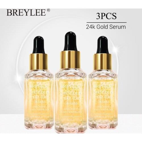 BREYLEE 24k Gold Serum Face Facial Collagen Essence Anti-aging Anti-wrinkles Skin Care Lift Firming Whitening Moisturizing 3PCS
