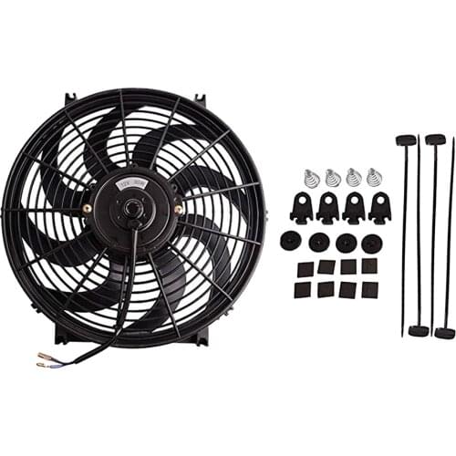 Black Slim 14Inch 12V Push/Pull Radiator Engine Bay Cooling Fan + Mount Kit