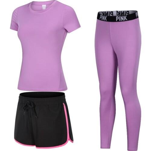 Track And Field Suit 3-Piece Yoga Suit Womens Running Fitness T-Shirt Sports Cycling Workout Clothes