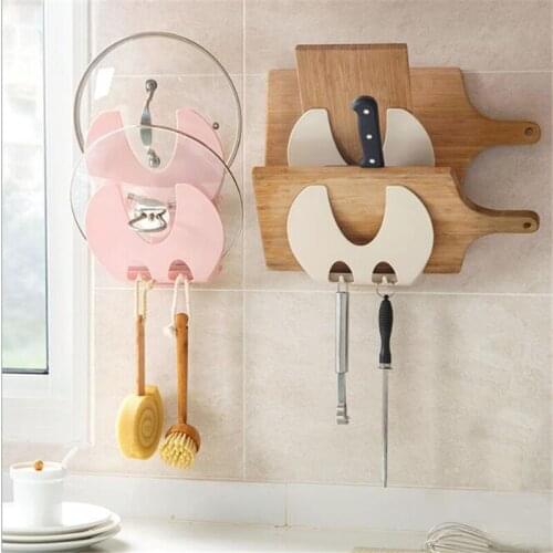 Double Layers Kitchen Storage Shelf Kitchen Pan Pot Cover Rack Plastic Lid Rack Stand Spoon Holder Drain Rack Organizer