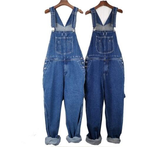 Mens Denim Overalls Large Size Straight Pants Dark Blue Jeans Loose Mens Work Clothes More Sizes 48 50