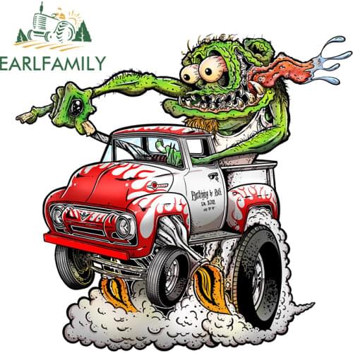 EARLFAMILY 13cm x 12cm for RAT FINK Waterproof Vinyl Car Stickers Refrigerator Decal Sunscreen Printing DIY Car Door Protector