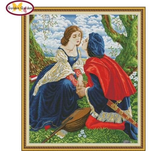 GG Lovers Painting Cross Stitch 11CT14CT Joy Sunday Kit Art Deco Embroidery Needlework Set Portrait Cross Stitch for Home Decor