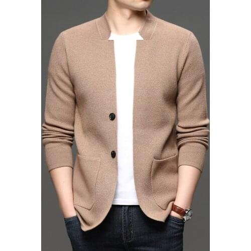 Elegant Solid Turn Down Collar Cardigan Men Sigle Breasted Sim Fit Long Sleeve Cardigan Sweater Men Fashion Top Sueter Cardigan