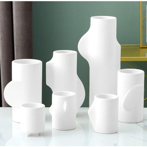 Nordic Decoration Home White Ceramic Vase Home Hydroponic Flower Ceramic Craft Decoration Living Room Decoration Flower Vase