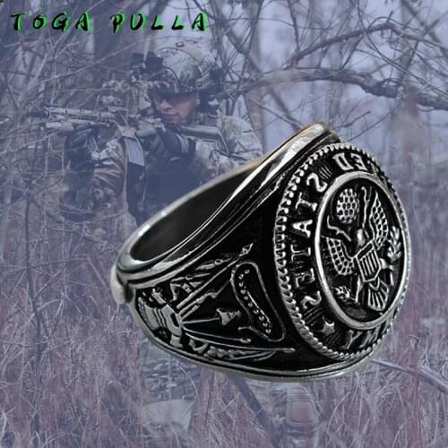 Vintage United States Army Military Eagle Wings Rings For Men Gold/Silver Color Big Eagle Stainless Steel US Military Rings