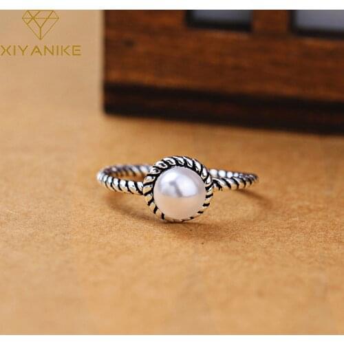 XIYANIKE 925 Sterling Silver Vintage Creative Pearl Weaving Rings Jewelry Adjustable For Women Wedding Couple Anniversary Gift