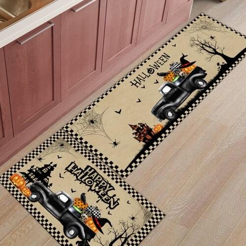 Halloween Truck Crow Bat Kitchen Mat Entrance Doormat Christmas Home Decoration Living Room Carpet Bathroom Anti-slip Rug