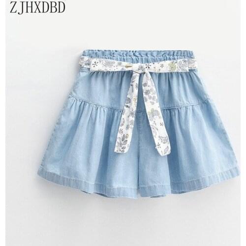 Girls Summer Denim Shorts with Print Belt Blue Shorts 2020 New Foreign Childrens Clothing Children Pants Thin Hot Pants Clothes