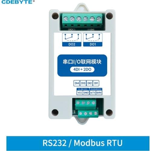 Modbus RTU Control I/O Network Modules Serial Port RS232 Interface 4DI+2DO CDEBYTE MA02-AXCX4020 Rail Installation 8~28VDC IoT