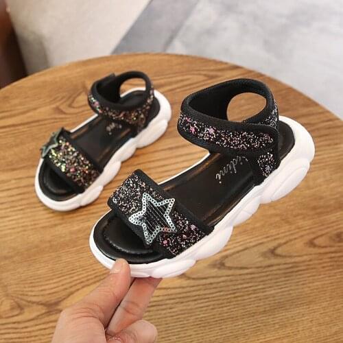 2020 Summer New Girl Rhineston Sandals Kids Child Fashion bead Patent Leather Princess Sandals Party Shoe For Girls Big shoe