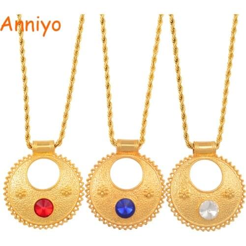 Anniyo Ethiopian Pendant Necklaces for Women Gold Color Habesha Wedding Jewelry African Eritrean Gift #142006