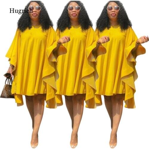 New Style African Women Clothing Dashiki Fashion Elastic High Material Solid Bat Sleeve Loose Dress