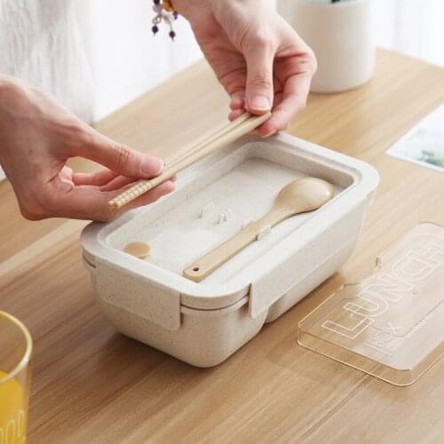 Wheat Straw, Japanese Style Lunch Box, Bento Box Storage Box Rectangular Large Capacity Portable