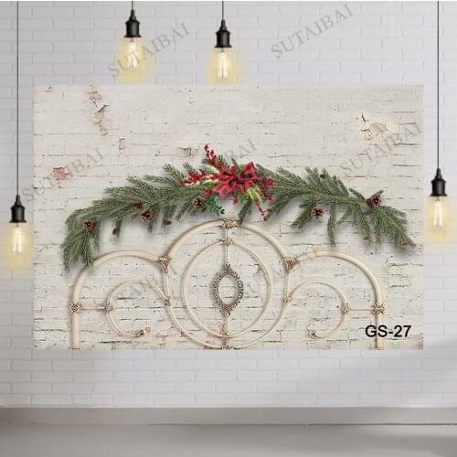 Christmas White Brick Wall Headboard Photography Backdrop Newborn Baby Shower Banner Party Supplies Background Photo Booth