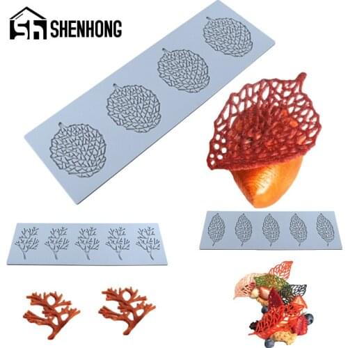 SHENHONG Fondant Silicone Mold Leaf Lace Mat Cake Decorating Tools Sugarcraft Bakeware Gumpaste Chocolate Molds Baking Tool