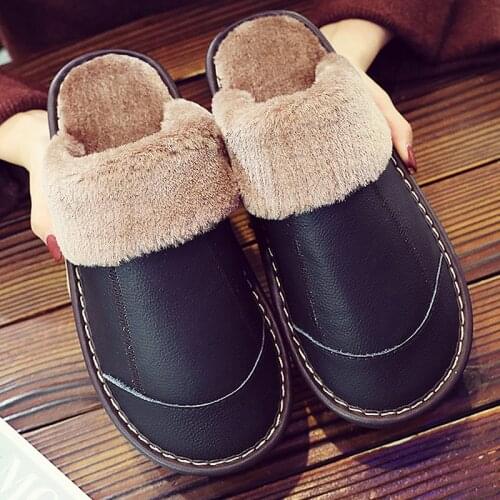 Female Slippers Genuine Leather Womens Slippers for Home Soft Velvet Plush Slippers Indoor Comfy Waterproof Shoes Woman