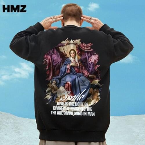 HMZ Autumn Spring Cotton Sweatshirt Mens Black White Hoodie Hip Hop Punk Pullover Streetwear Casual Fashion Clothes Oversized