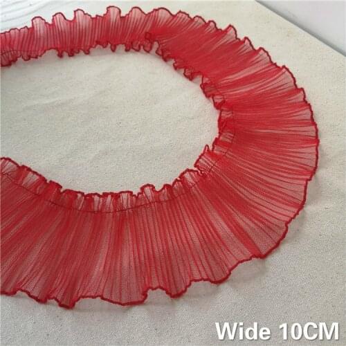 10CM Wide Tulle Voile Lace Elastic Pleated Chiffon Lace Collar Ruffle Sewing Trim Ribbon DIY Crafts Clothes Wedding Dress Supply