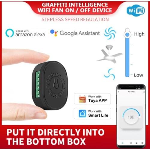 Tuya Wifi Mini DIY Smart Fan Speed Switch Ceiling Fan Controller Smart Life/Tuya APP Remote Control Work With Alexa Google Home