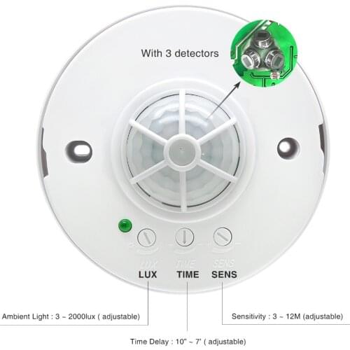 High Sensitivety Adjustable 360 Degree Ceiling PIR Motion Sensor With 3 Detectors 110V 220V Led Light Switch