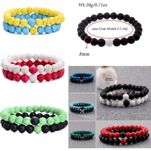 Yingwu Couple His & Hers Distance Healing Bracelet Black Red Lava Bead Matching YinYang Bracelet