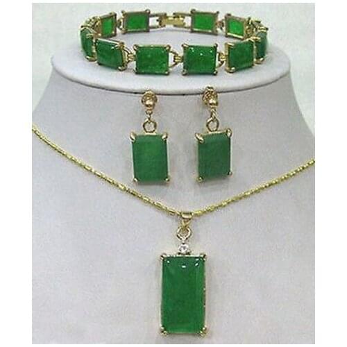 Jewelry Beautiful Green stone bracelet /earrings /Necklace Pendant Set Natural jewelry