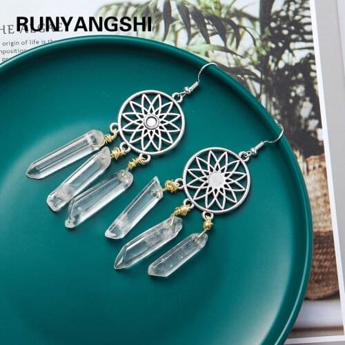 1 pair Natural Crystal Healing Stone Clear quartz Dream net Earrings Crystal Point ear hook ornaments For Woman Gifts