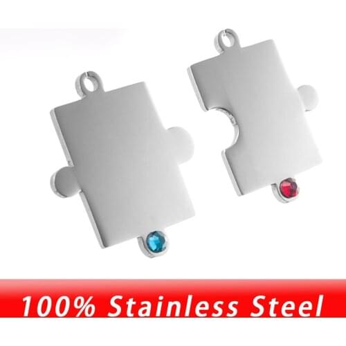 100% Stainless Steel Blank Jigsaw Puzzles Tags Pendant Metal Connector DIY Blank ID Tags Charm With Birthstone Wholesale 12pair