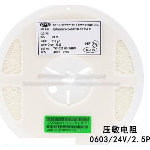 200pcs/lot SMD 0603 Voltage Dependent Resistor VDR 24V 2.5PF SFI0603-240E2R5PP-LF Varistor Resistor