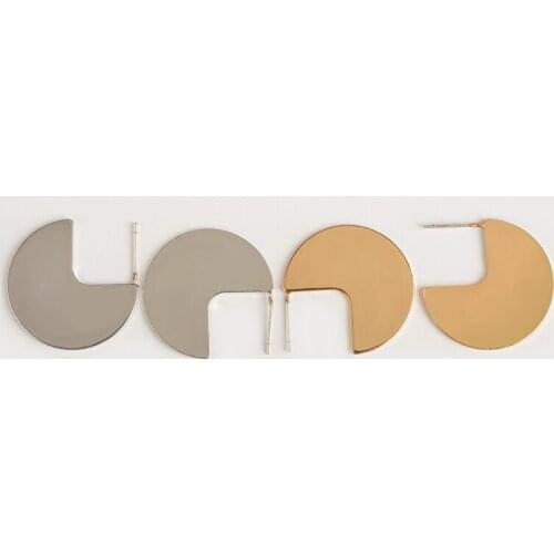 3/4 round geometric gold flat one dimensional plane simple punk metal no allergy push back stud earring for women unisex