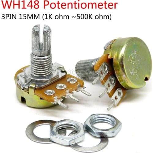 5pcs WH148 B1K B2K B5K B10K B20K B50K B100K B500K 3Pin 15mm Shaft Amplifier Dual Stereo Potentiometer 1K 2K 5K 10K 50K 100K 500K