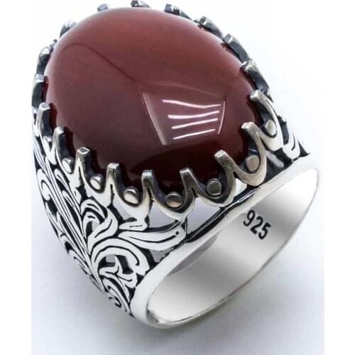 925 sterling Silver Burgundy Agate Gemstone Ring