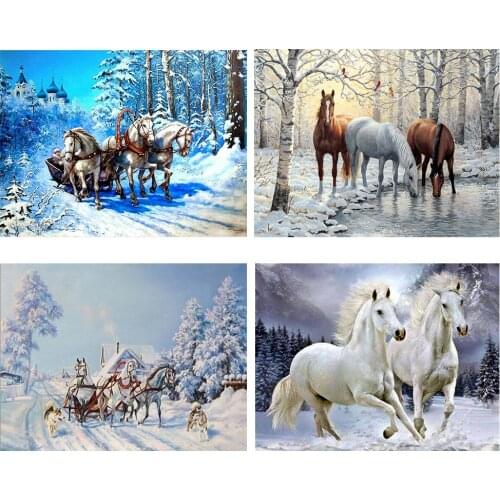 Diamond Embroidery Scenery 5D Diamond Painting Cross Stitch Horse Picture of Rhinestones Home Decor Christmas Gifts