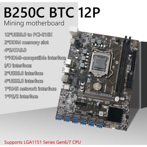 B250C Computer Motherboard With 12 Graphics Slot USB3.0 To PCI-E Interface Meticulous Workmanship Motherboard