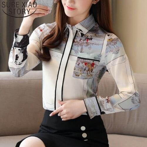 2020 Spring Elegant Print Slim Long Sleeve Silk Women Shirts Womens Tops and Blouses Blusas Mujer De Moda 2020 Fashion 8526 50