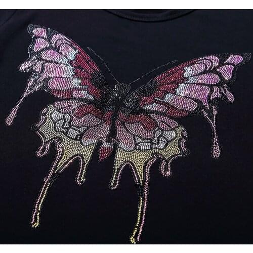 Big colorful butterfly hot fix rhinestone motif designs iron on crystal transfers design applique patches strass