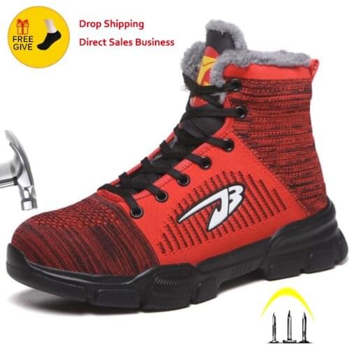Winter New Men‘s And Women Anti Smashing Cotton Steel Toe Work Shoes High Top Boots With Fur Men Puncture Proof Safety Shoes