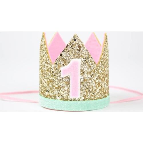 1st Birthday Hat First Birthday Crown Glitter Birthday Hat Girls First Birthday Party Crown One Year Old Gold Pink Mint