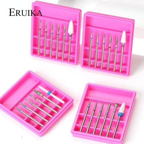 ERUIKA 6pcs Ceramic Diamond Milling Cutter for Manicure Electric Rotary Nail Drill Set Nail Files Burr Machine Art Accessories