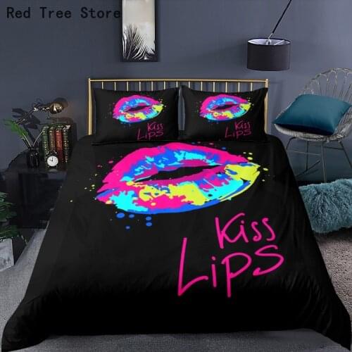 Red Kiss Lips 3D Printed Bedding Set 2/3Pcs Duvet Cover Pillowcase 100% Polyester Microfiber Quilt Home Textile Queen King Size