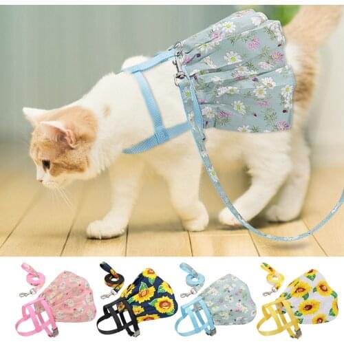Summer Cat Harness Girl Dog Cats Dress Harnesses Cute Printed Kitten Puppy Skirt Pet Clothes for Small Dogs Yorkies Chihuahua