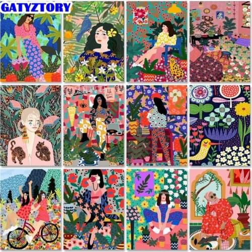 GATYZTORY Pictures By Numbers Kits Cartoon illustrations Girl Drawing On Canvas HandPainted DIY Acrylic Paint By Numbers Home De