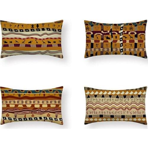 African National Decor Style Character Totem Pattern Long Waist Pillow Case Sofa Car Decorative Rectangle Cushion Cover 30x50cm