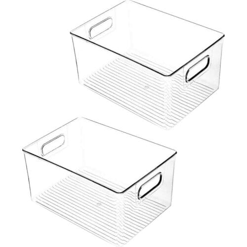 New 2Pcs Plastic Kitchen Pantry Cabinet,Refrigerator or Freezer Food or Book Storage Bins with Handles-Organizer for Snacks